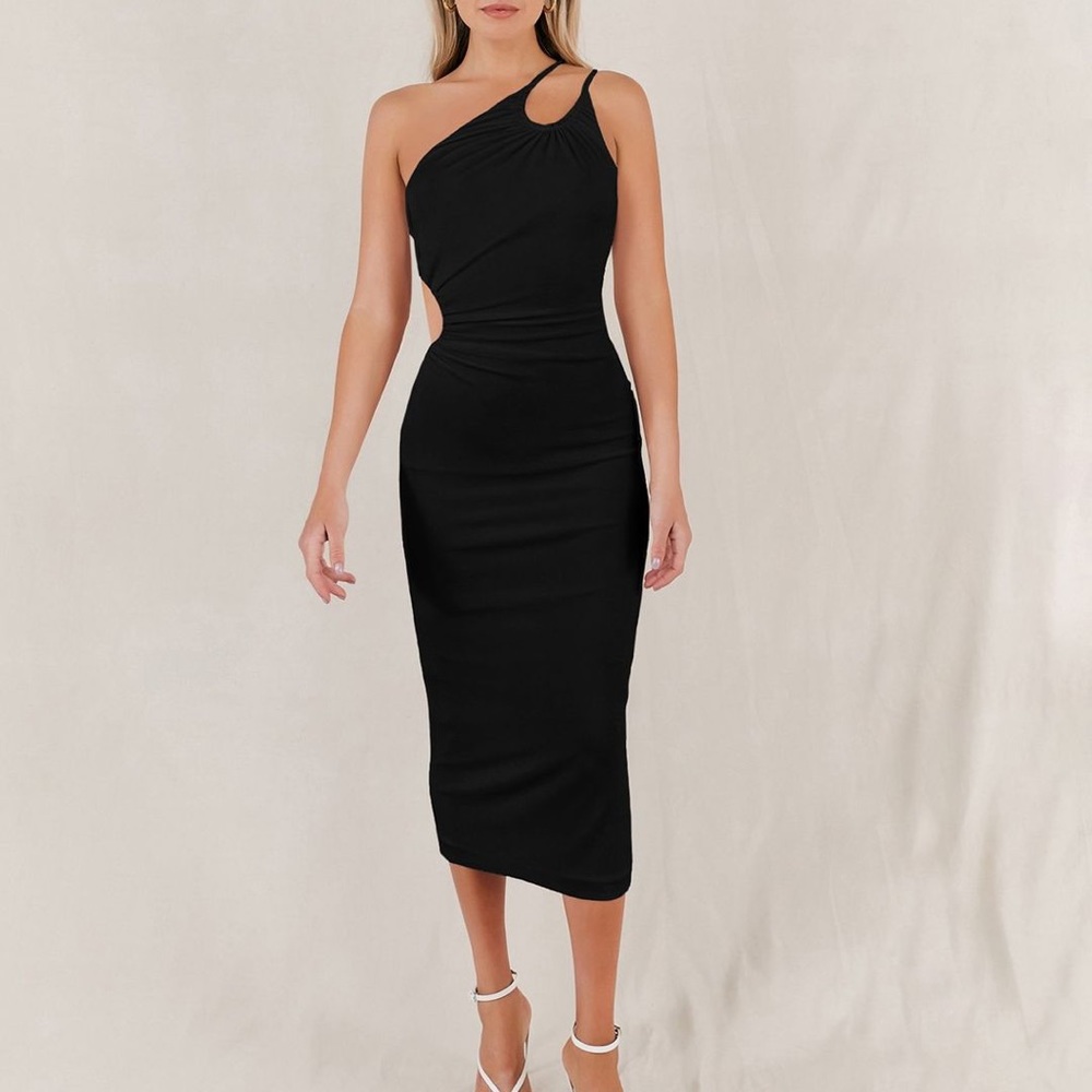 MISHA || One Shoulder Midi Cutout Dress in Black - SZ 2 🖤NWOT🖤
